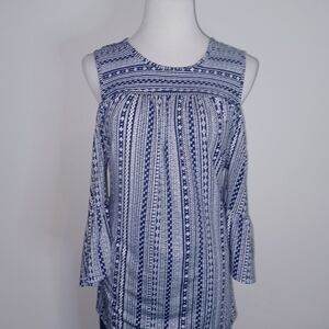 Womens XL "Robert Louis" patterned with split shoulder top